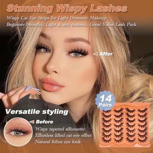 Mink Lashes Wispy Cat Eye False Eyelashes 18MM Fluffy & Reusable - SISIYDY