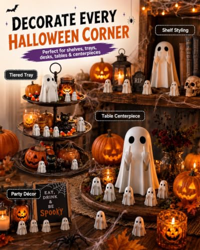 0.9in Mini Ghost Flipping Finger Figurines Set of 50 Halloween Decorations