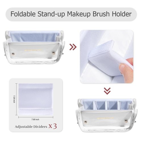 ROWNYEON Makeup Brush Bag, High Capacity Stand-Up Makeup Brush Holder, Travel Professional Cosmetic Bag Artist Organizer Bag Large Makeup Brush Case with Adjustable Divider (Brushes Not included)