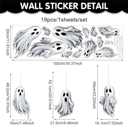 Halloween Ghost Static Cling Decals - Removable Window Decorations 11.8x39.3 Inches