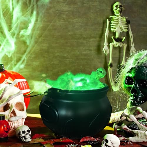 Halloween Witch's Cauldron Decoration with Skeleton & LED Lights - Indoor & Outdoor Party Decor