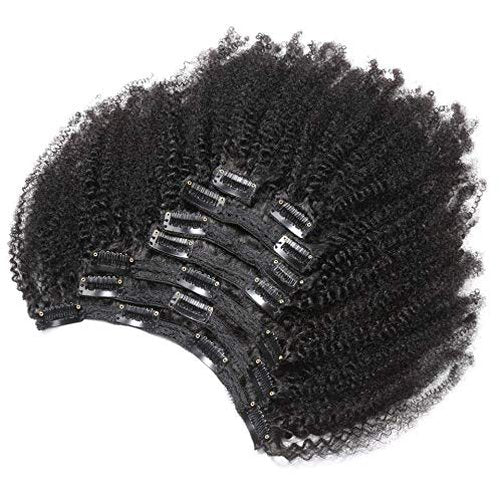 Kabadu 8pcs 120g/set Afro Kinky Curly Clip In Human Hair For Black Women Hair Extension 4B 4C Brazilian Virgin Human Hair Clip Ins for African American Natural Black Color(14inch)