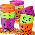 Cute Colorful Halloween Pumpkin Candy Buckets with Handles - 12 Pack