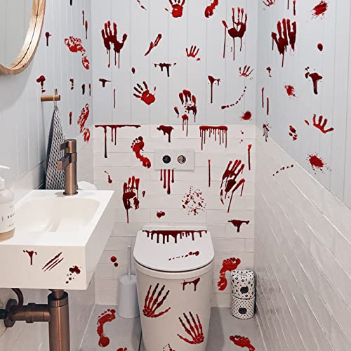 Halloween Bloody Handprint Footprint Window Stickers - Haunted House Decor Set
