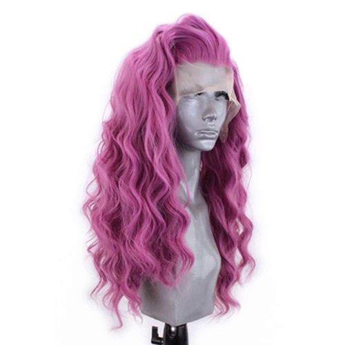 RONGDUOYI RDY Pink Long Body Wave Lace Front Wigs for Women with Free Part Synthetic Wig Pre Plucked Natural Hairline Glueless Heat Friendly Daily Wear Costume Party Wigs 24 Inches