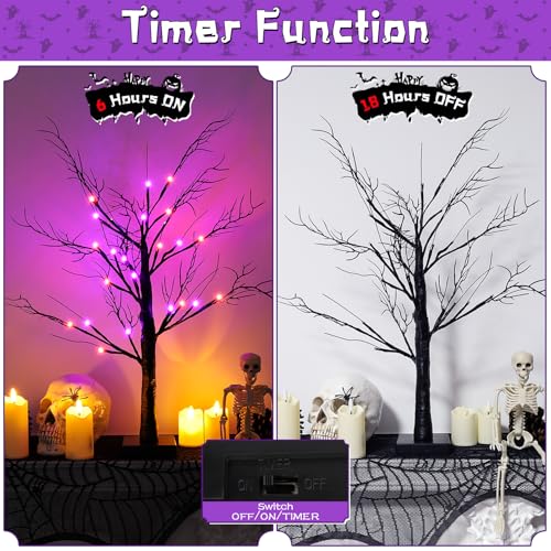 2-Pack 24-Inch Halloween Spooky Tree with Lights & Timer - Indoor Decor, Style 01