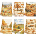 Fall Kitchen Towels Set - Pumpkins Maple Leaves Truck - Yellow / Tree - 6 Pack