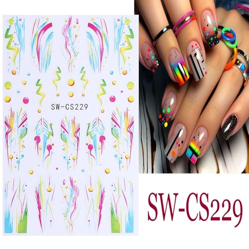 Lightning Nail Art Stickers - 3D Self-Adhesive Colorful Lines & Stars, Lightning Lines Variation