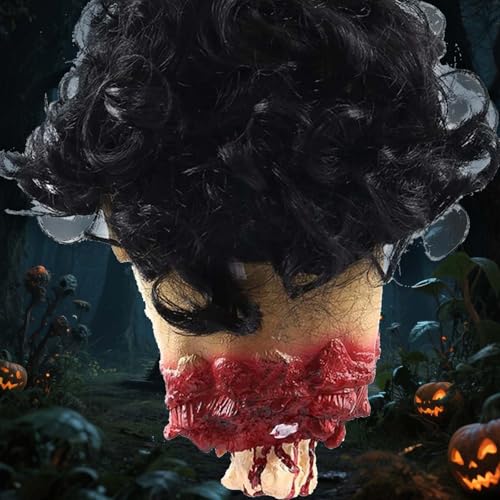 Halloween Severed Zombie Head Decorations - Bloody Latex Hanging Prop - Variation A