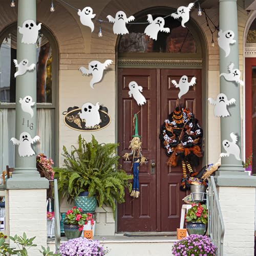 A4 21 Pieces Halloween Ghost Wall Decor Stickers - Reusable 3D Wall Decals for Halloween Party & Home