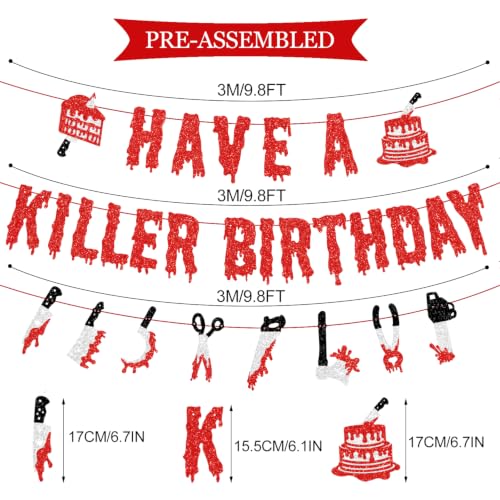 Halloween Birthday Banner Set - Glittery Scary Movie Night Party Decor