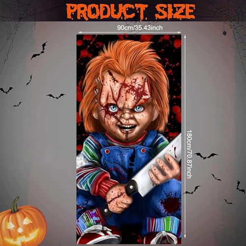 Horror Door Cover Banner Halloween Party Decorations 3x5.9Ft Large Photo Backdrop