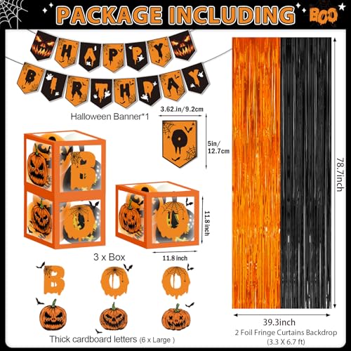 Halloween Birthday Party Decorations Set with Banner Balloons & Webs
