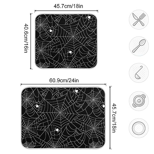 Halloween Spooky Spider Web Dish Drying Mat 16x18 Inch Microfiber Absorbent Reversible Kitchen Decor - Halloween