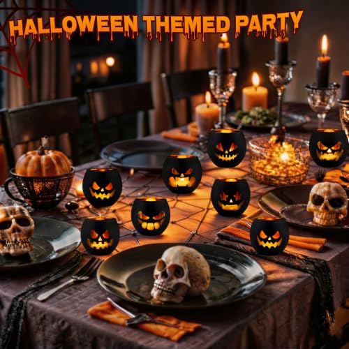 Aobray Halloween Votive Candle Holders - Jack O Lantern Tealight Set - Spooky Pumpkin Design