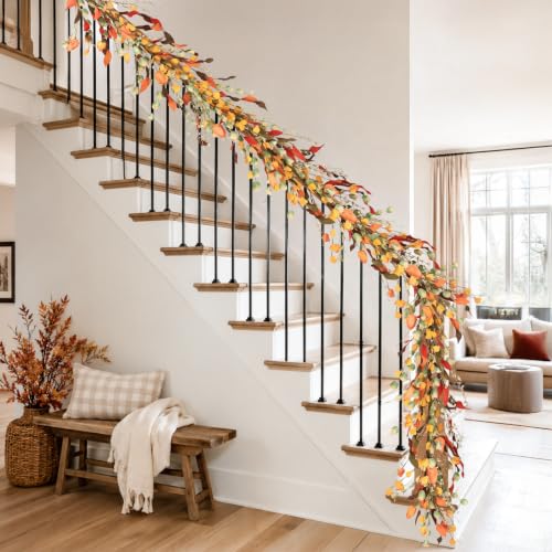 6FT Autumn Eucalyptus Leaves Garland Fall Decor for Thanksgiving & Halloween