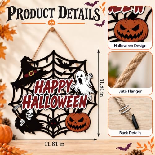 Spooky Halloween Wall Decor Signs - Happy Halloween Spider Web Variation
