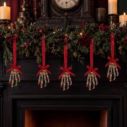 Gothic Skeleton Hand Christmas Ornaments Set - Halloween Holiday Decor
