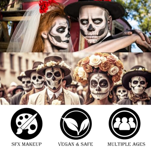 Skeleton/Skull Halloween Face & Body Paint Kit - Black, White, Grey/Gray, with Sponge & Brush