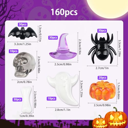 Halloween Acrylic Spider Pumpkin Bat Ghost Skull Vase Fillers Set - 160 Pieces