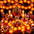 Orange Day of the Dead Decor Set with Lighted Marigold Garlands & Butterflies - 4 Pieces