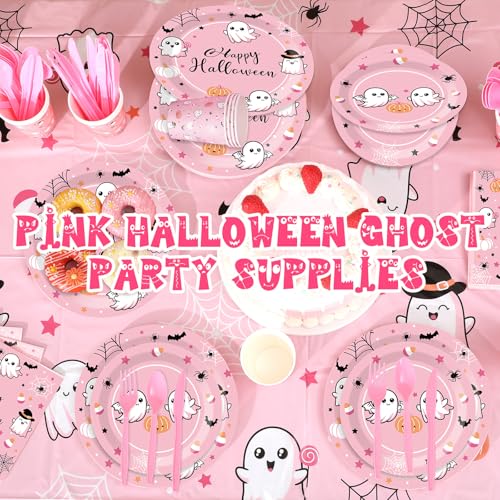 Pink Halloween Party Supplies Set for 24 Guests - Plates, Cups, Napkins & Tablecloths