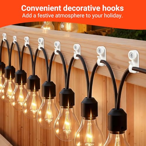 White 60 Pack String Light Hooks for Outdoor Christmas & Fairy Lights - Weatherproof & Screw-in Design