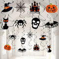Halloween Swirl Spider Pumpkin Hanging Decorations Set - Large, Reusable Spooky Party Decor