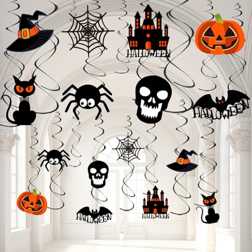 Halloween Swirl Spider Pumpkin Hanging Decorations Set - Large, Reusable Spooky Party Decor