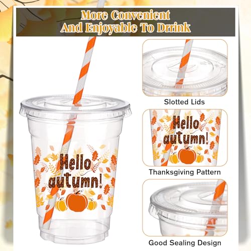 Thanksgiving Disposable Clear Plastic Cups with Maple Variation, 12 oz Set of 100