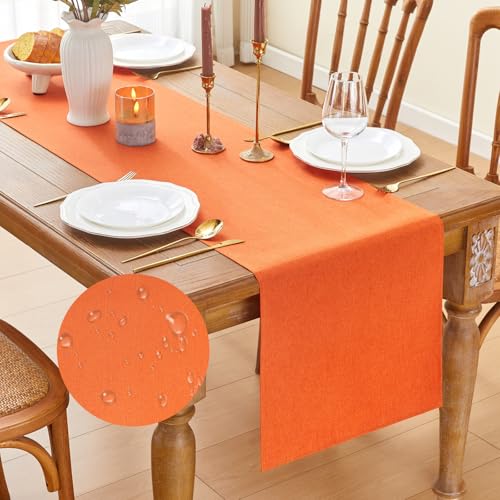 Orange Table Runner 16x71 Inch Seasonal Fall Waterproof Kitchen Decor