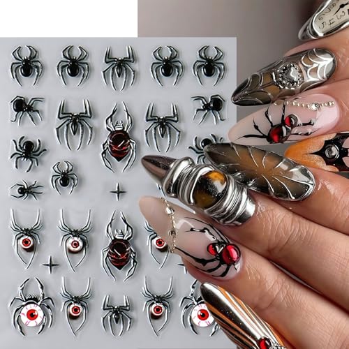 Halloween Crystal Diamonds Spider Web Nail Stickers - Self-Adhesive 3D Decals, Ghost & Bloody Design, 4 Sheets