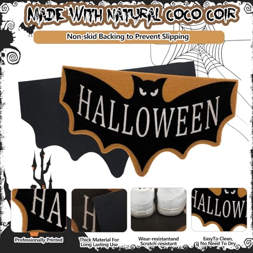 Halloween Bat Door Mat - Coir Fiber Welcome Rug with Non-Slip Rubber Backing, 18x30 Inches