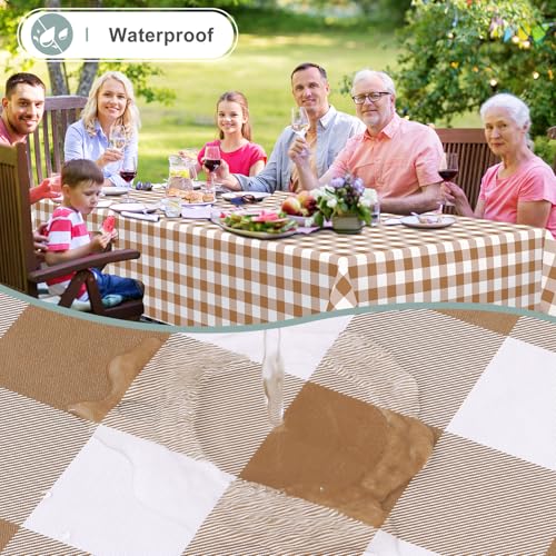 Misaya Waterproof Vinyl Rectangular Table Cloth 102x60 Inches Brown & White
