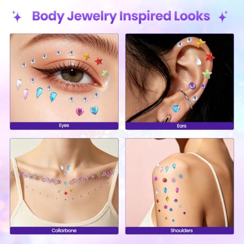 Multicolor Rainbow Face Gems Set - Self-Adhesive Eye & Body Rhinestones for Creative Makeup