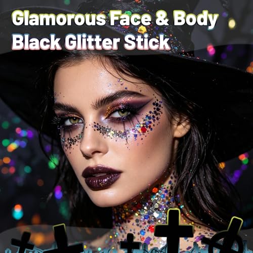 Black Body Glitter Stick for Face Hair & Body Halloween Sparkle - DAGEDA
