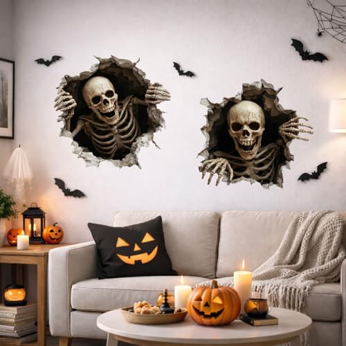 Halloween Skeleton Wall Stickers 3D Spooky Decals for Haunted House & Party Decor