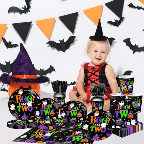 Halloween Ghost Party Supplies Set for Kids 2nd Birthday - Plates, Cups, Napkins & Cutlery
