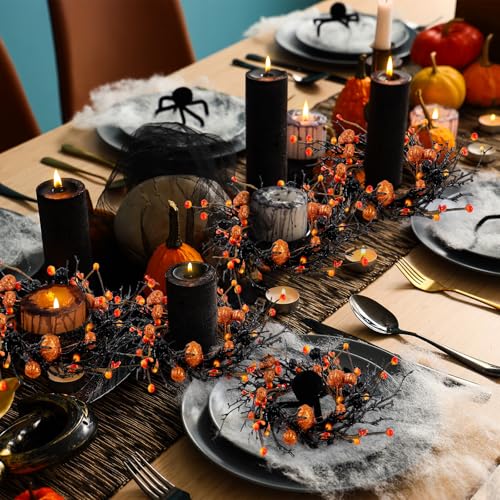 Halloween Candle Rings Set - 4 Tapered Fall Berry Pumpkin Wreaths with Variation 4