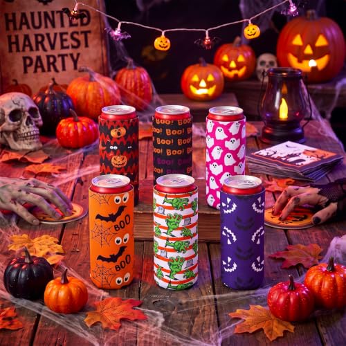 Pickmesh Halloween Slim Beer Can Sleeves Ghost - 16 Pack, 12oz Party Favors