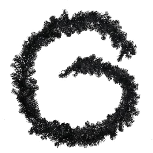 Black Halloween Garland 9FT Norfolk Pine for Mantle & Party Decor - Variation B_9FT