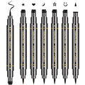 Erinde 6PCS Double-Headed Eyeliner Stamp Pen Set - Black, Winged & Decorative Shapes