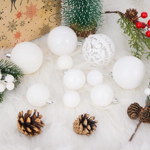 Shatterproof Christmas Tree Ornaments Set - 100 White Holiday Decor Balls