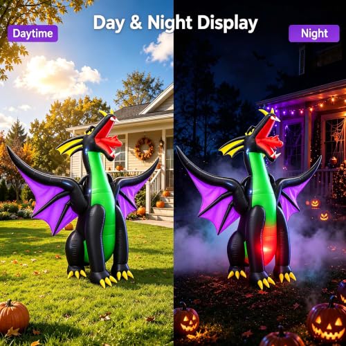 9Ft Halloween Inflatable Fire & Ice Dragon Decoration with LED Lights