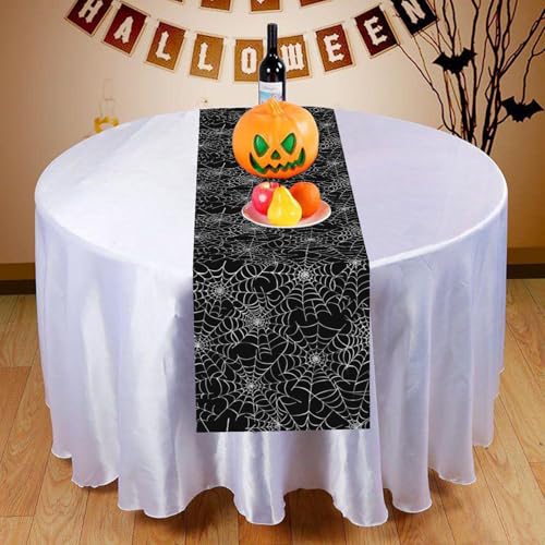 Halloween Spider Web Linen Table Runner 13x72 Inches for Party Decor, Kitchen & Home