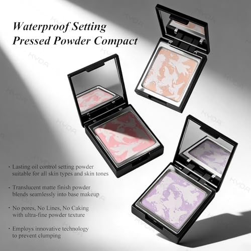 KYDA Soft Focus Purple Setting Powder - Waterproof Translucent Face Powder for Dull Skin Tone-Up, Oil Control, Lightweight 0.35oz