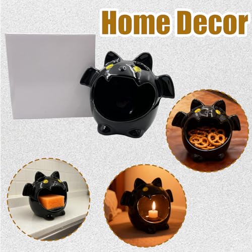 Bat Shaped Ceramic Bowl - Cute Halloween Storage Container for Home Decor - Black - Variation of THIS listing