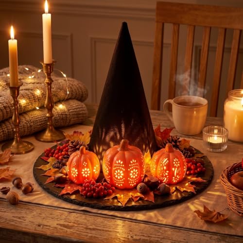 3-Piece Fall Ceramic Pumpkin Lights Set - Orange LED Halloween Decor