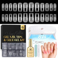UNA GELLA Medium Square Gel Nail Tips Kit - 120Pcs Nail Tips with Glue & UV/LED Lamp
