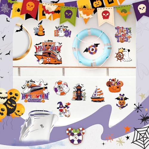 Halloween Cruise Door Magnets - 16 Pcs Pumpkin Ghost Bat & More Decorations - Halloween Variation